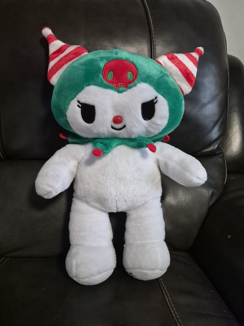 Build-A-Bear White Plush Character with Green Hood and Red Accents